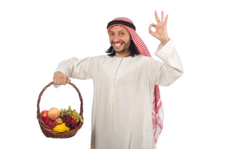 Arab man with fruits isolated on whiteの写真素材