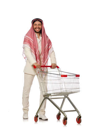 Arab man doing shopping isolated on whiteの写真素材