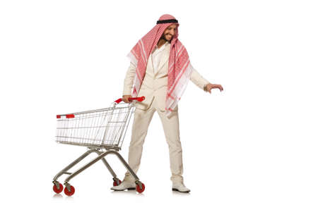 Arab man doing shopping isolated on whiteの写真素材