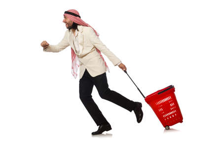 Arab man doing shopping isolated on whiteの写真素材