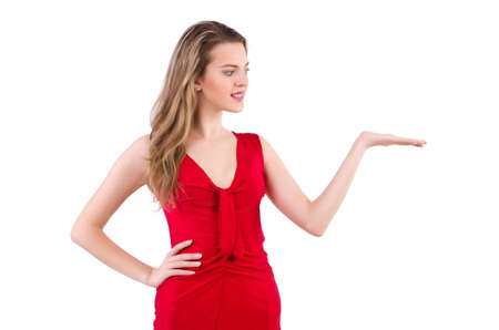 Young woman in red dress isolated on whiteの写真素材