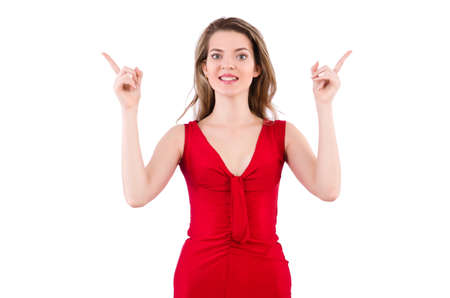 Young woman in red dress isolated on whiteの写真素材