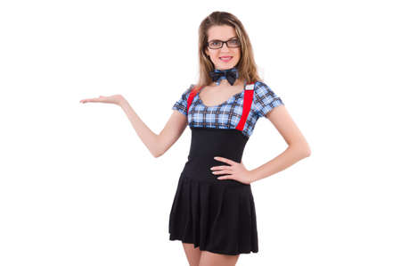 Schoolgirl isolated on the white backgroundの写真素材