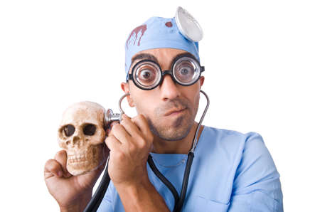 Funny doctor isolated on whiteの写真素材