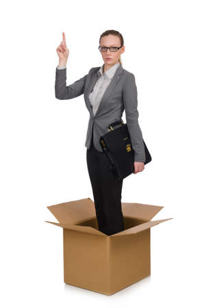 Businesswoman in business concept isolated on whiteの写真素材