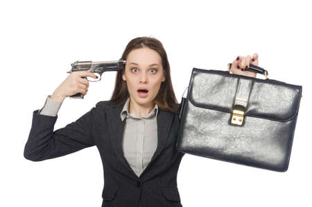 Woman in business concept isolated on whiteの写真素材