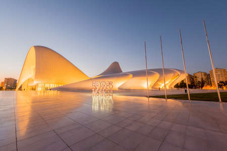 BAKU- JULY 20: Heydar Aliyev Center on July 20, 2015 in Baku, Azerbaijan. Heydar Aliyev Center won the Design Museum's Designs of the Year Award in 2014のeditorial素材