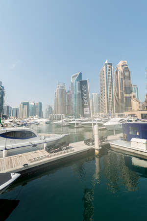 Dubai - AUGUST 9, 2014: Dubai Marina district on August 9 in UAE. Dubai is fastly developing city in Middle Eastのeditorial素材