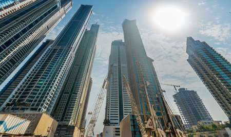 Dubai - AUGUST 9, 2014: Dubai Marina district on August 9 in UAE. Dubai is fastly developing city in Middle Eastのeditorial素材