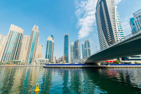 Dubai - AUGUST 9, 2014: Dubai Marina district on August 9 in UAE. Dubai is fastly developing city in Middle Eastのeditorial素材