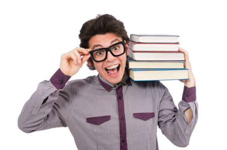 Student with books isolated on whiteの写真素材