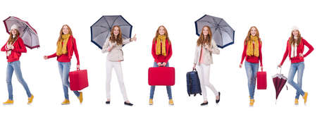Set of photos with woman and umbrellaの写真素材