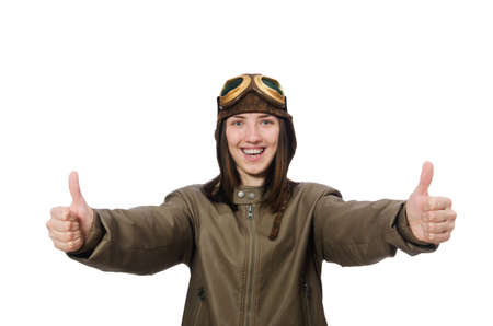Woman pilot isolated on the whiteの写真素材