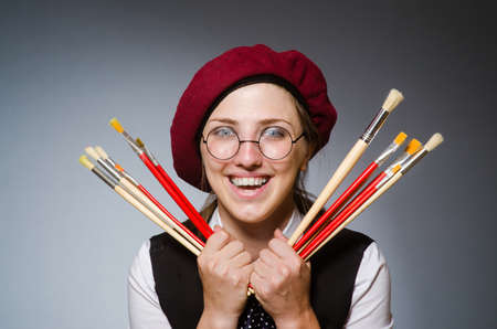 Funny artist working in the studioの写真素材