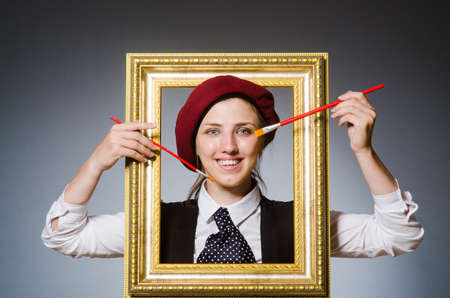 Funny artist working in the studioの写真素材