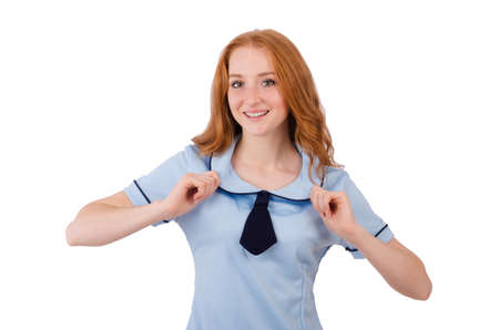 Schoolgirl isolated on the whiteの写真素材