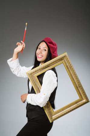 Funny artist working in the studioの写真素材