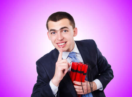 Businessman with dynamite isolated on whiteの写真素材