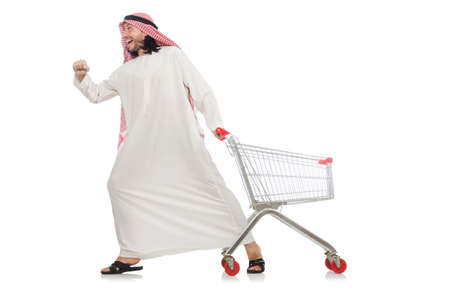 Arab man doing shopping isolated on whiteの写真素材