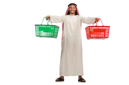 Arab man doing shopping isolated on whiteの写真素材