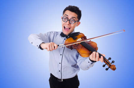 Funny man with violin on whiteの写真素材