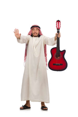 Arab man playing isolated on whiteの写真素材