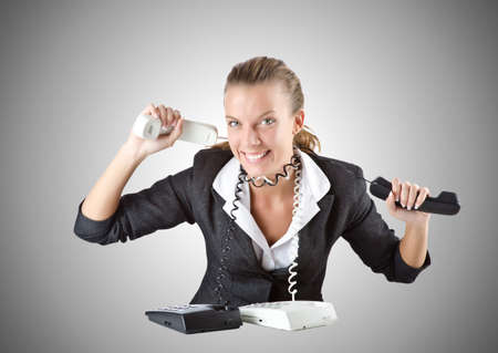 Attractive helpdesk operator on whiteの写真素材