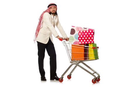 Arab man doing shopping isolated on whiteの写真素材