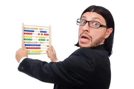 Funny man with calculator and abacus
