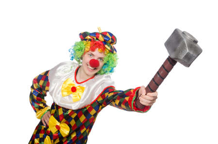 Clown with hammer isolated on whiteの写真素材