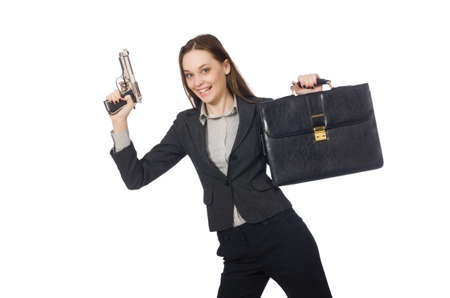 Woman in business concept isolated on whiteの写真素材