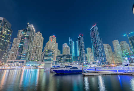 Dubai - AUGUST 9, 2014: Dubai Marina district on August 9 in UAE. Dubai is fastly developing city in Middle Eastのeditorial素材