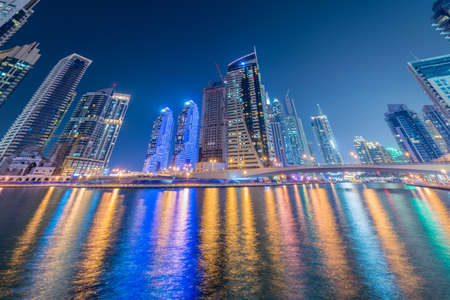 Dubai - JANUARY 10, 2015: Marina district on January 10 in UAE, Dubai. Marina district is popular residential area in Dubaiのeditorial素材