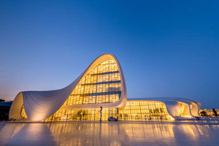 BAKU- JULY 20: Heydar Aliyev Center on July 20, 2015 in Baku, Azerbaijan. Heydar Aliyev Center won the Design Museum's Designs of the Year Award in 2014のeditorial素材