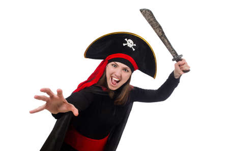 Woman pirate isolated on whiteの写真素材