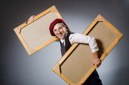 Funny artist working in the studio