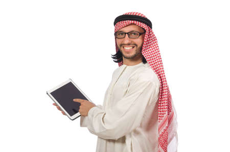 Arab man with book isolated on whiteの写真素材