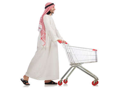 Arab man doing shopping isolated on whiteの写真素材