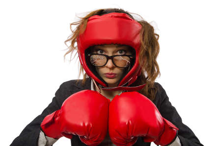 Woman boxer isolated on white background
