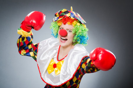 Funny clown with boxing glovesの写真素材