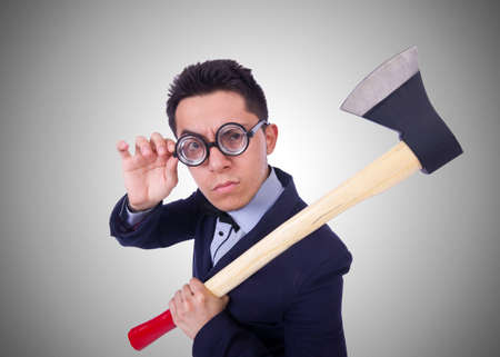 Funny man with axe on whiteの写真素材