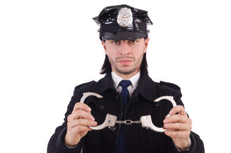 Funny policeman isolated on the whiteの写真素材