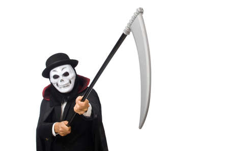 Man with scary mask isolated on whiteの写真素材