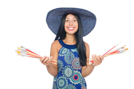 Woman artist isolated on the whiteの写真素材