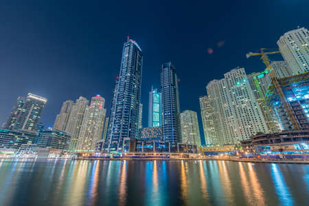 Dubai - AUGUST 9, 2014: Dubai Marina district on August 9 in UAE. Dubai is fastly developing city in Middle Eastのeditorial素材