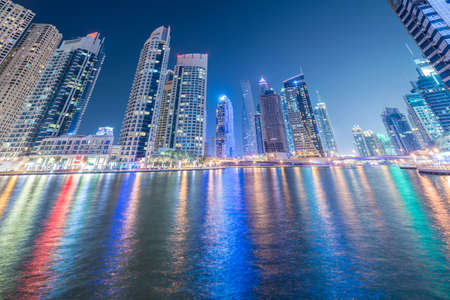 Dubai - JANUARY 10, 2015: Marina district on January 10 in UAE, Dubai. Marina district is popular residential area in Dubaiのeditorial素材