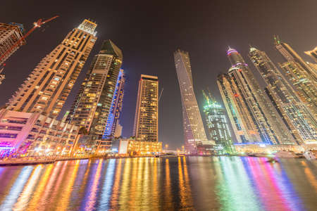 Dubai - JANUARY 10, 2015: Marina district on January 10 in UAE, Dubai. Marina district is popular residential area in Dubaiのeditorial素材