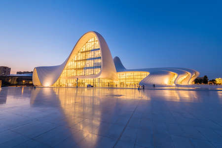 BAKU- JULY 20: Heydar Aliyev Center on July 20, 2015 in Baku, Azerbaijan. Heydar Aliyev Center won the Design Museum's Designs of the Year Award in 2014のeditorial素材