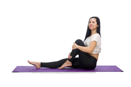 Woman doing exercises on white