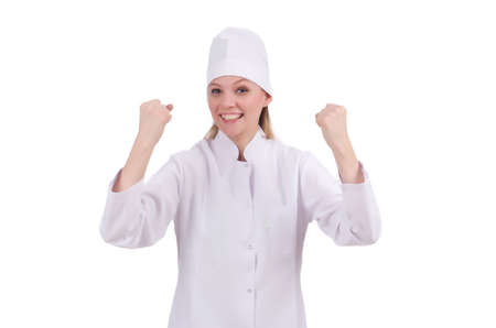 Pretty female doctor isolated on whiteの写真素材